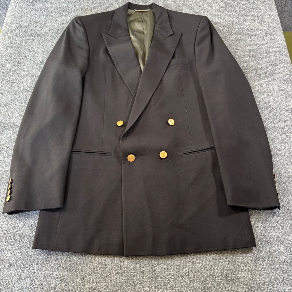 VTG Christian Dior Monsieur Black Double Breasted Blazer Gold Buttons 40L USA